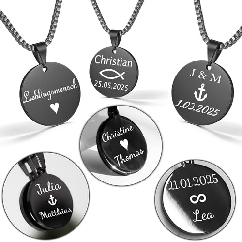 UNIQAL - Gravur-Halskette aus Edelstahl – Persönlicher Anhänger mit Name, Datum oder Koordinaten – Geschenkidee für Frauen & Männer – Individuelle und bedeutungsvolle Namenskette
