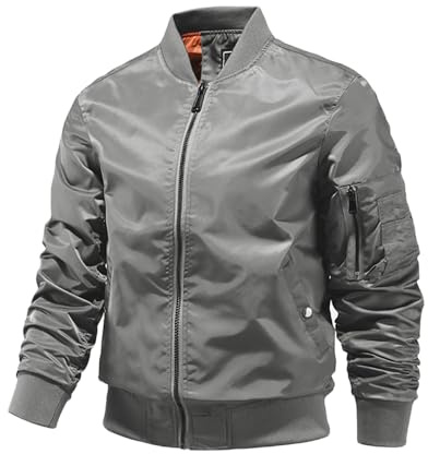 Hommes Automne et Hiver Loisirs Plus Poche zippée Couleur unie Revers Veste d'aviateur fine Top Blouse Vestes de randonnée, gris, L