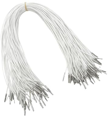 30 Pcs Elastic Cords with Metal Ends, White Stretch Round String for Face Mask, Soft Stretch Loop Craft Rope Extender Strap for Mask Making DIY Party Hat Menus Book Binding Hanging