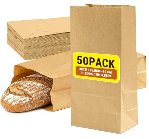 50 Stück Papiertüten Braun Kraftpapiertüten 30 x 15.5 x 10cm, Geschenktüten Tüten Basteln Kraftpapier Frühstücktüten, Geschenktüten Papier, für DIY, Einkaufen, Hochzeiten,Party