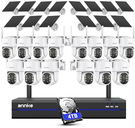 ANNKE 4MP Wireless Security Camera System, 16CH 4K NVR CCTV Camera System with 4TB HDD, 14PCS Solar Security Camera Outdoor, 360° Surveillance, Color Night Vision, 2-Way Audio, 2.4/5 GHz WiFi
