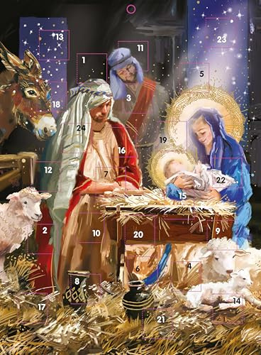 Adventskalender mit Weihnachtszählung – 24 Türen – große rechteckige (34,3 x 24,1 cm) Geschenkkarte mit Umschlag von Ling Design (Religious Around the Krippe)