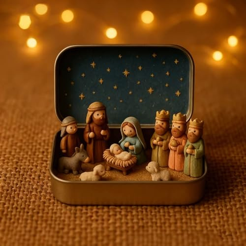 Generisch Krippenfiguren Set – Weihnachtskrippe, Handbemalt Krippe Weihnachten – Weihnachtskrippe Komplettset Mit Jesus Figur, Nativity Scene Set, Christliche Deko & Weihnachtsdeko Indoor, 13x2,5x8cm