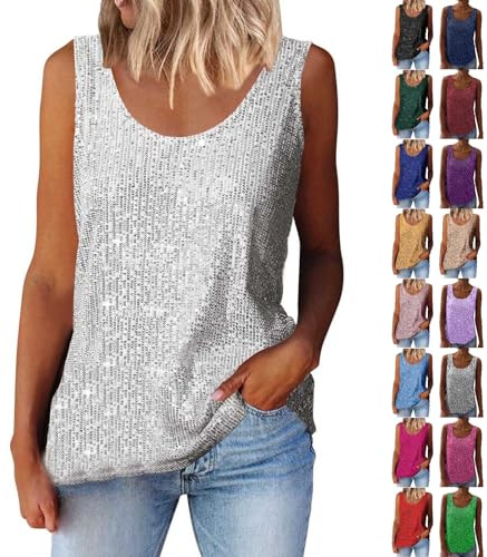 Glitzer Oberteile Damen Blau Disco Pailletten Ärmellos Top Cocktail Weste Sequin Oberteil V-Ausschnitt Glitzertop Festliches Glitzerndes Glitter Bluse Für Karneval Party Club Orange Schwarz Gelb L Xl