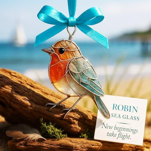 Acrylic Bird Sun Catcher, 2D Robin Garden Ornaments Outdoor, Sun Catchers for Windows, Garden Bird Ornaments Window Hanging, Suncatcher Art Crafts for Bedroom Car Home Office Party Decor, Panels