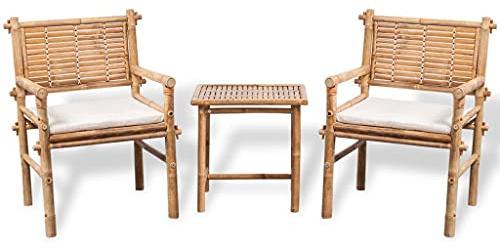 Yunovire 3-TLG. Bistro-Set mit Auflagen, Bambus, wetterfest, 50x40x50 cm Tisch, für Balkon, Garten, Terrasse, Outdoor-Möbel, Bequeme Sitzkissen