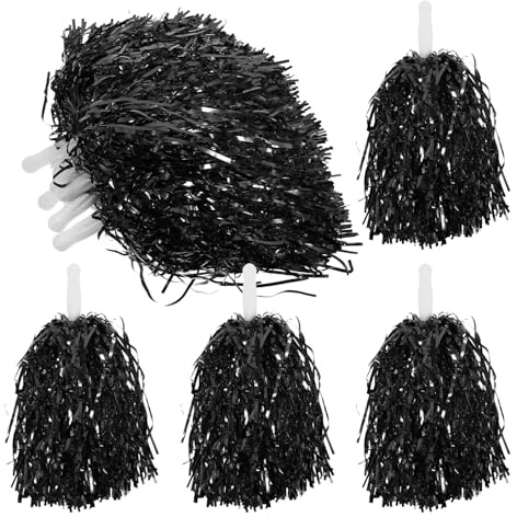 Abaodam 12 Stück Pack Wiederverwendbare Cheerleader Pompons mit Rutschfestem Griff Leichte Handpompons in Schwarz Wetterfest für Sportveranstaltungen und Tanzpartys