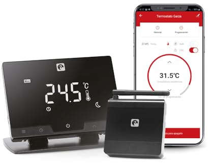 Garza - Termostato Smart WiFi Inteligente para Caldera y Cafación, Táctil y Programab, Control por Voz y App, Axa, iOS, Goog, Android, Negro