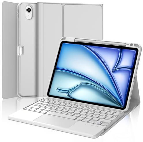 FOGARI Teclado con Trackpad para iPad Air 11 M4/M3/M2 2026/2025/2024 | Funda con Español Ñ Teclado Magnético Desmontable Bluetooth con Trackpad para iPad Air 11 Pulgadas M2/M3/M4, Gris Claro