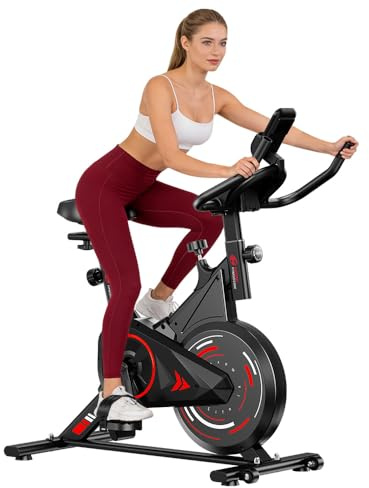 Bicicleta Estática, Bici de Fitness Indoor Compacta con Resistencia Ajustable 0-100%, Pantalla LCD, Soporte para Tablet y Sensor Cardíaco, 120 kg