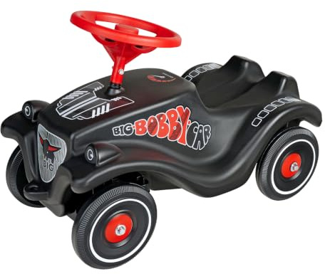 Big Bobby Car Classic GT - Rutschauto mit Racing-Design, Sicherheitslenkrad mit Hupe, ergonomischer Karosserie, Anhängerkupplung, Kinderfahrzeug schwarz-rot, ab 12 Monaten