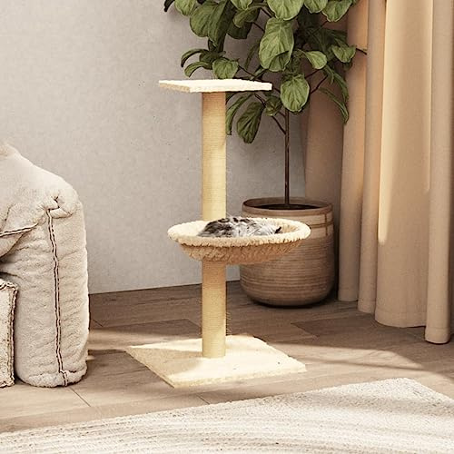 sephironlbb Arbre à chat avec colonne griffoir en sisal Crème 74 cm Arbre à grimper avec peluche, plate-forme, hamac, meubles à gratter pour chats, refuge et entretien des griffes dans le salon