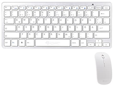 GeneralKeys Tastatur Aluminium: Set: Schlanke Funk-Tastatur mit Scissor-Tasten im Alu-Look & Funk-Maus (Aluminium Windows, kabellos und Maus, PC)