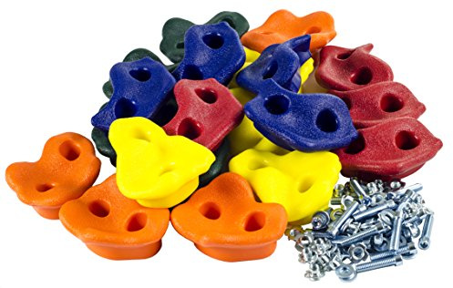 Squirrel Products 20 Extra Large Deluxe Rock Climbing Holds with Mounting Hardware - DIY Rock Wall Comes with Mounting Hardware - Ages 3+