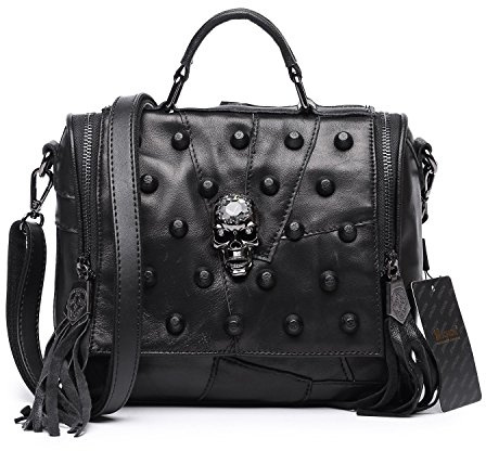 Jonon Kvinnors äkta läder fårskinn dubbade skalle axelväska crossbody väska