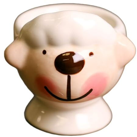 redchocol8® Hand Painted Ceramic Brown Nose Sheep Egg Cups White Breakfast Serving