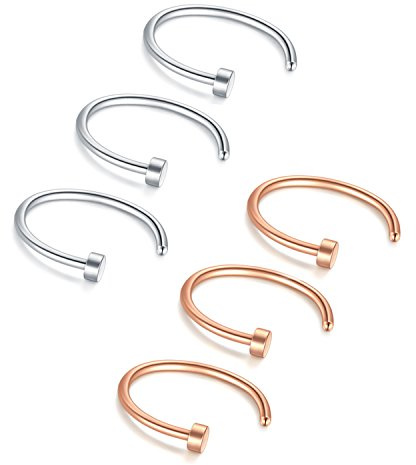 Briana Williams 6stk Nasenring Nasenpiercing Fake Nase Lippe Ring Set 20G 18G 16G 6mm/8mm/10mm/12mm Chirurgenstahl Piercing Nasen Schmuck