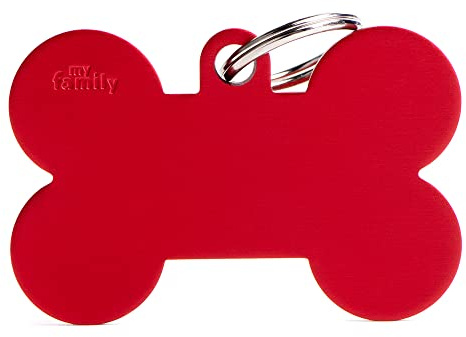 My Family - Medaglietta per Cane e Gatto - Collezione Basic - Osso XL - Alluminio Colore Rosso