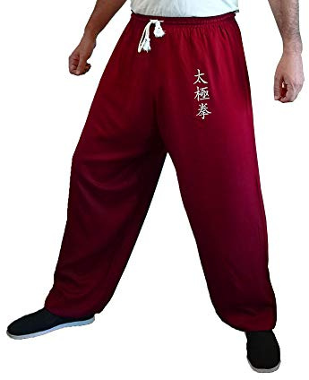 Pantaloni Kung Fu Tai Chi e Wing Chun Pantaloni da Uomo e da Donna Ampi e Piacevoli Viscosa (TJ Bordeaux Taglia S)