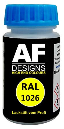 Alex Flittner Designs Lackstift RAL 1026 LEUCHTGELB matt 50 ml Acryl | Hochwertiges Lackstift (lösemittelhaltig) - ideal geeignet für Hobby, Freizeit, Modellbau, Basteln und um Kunststoff - oder