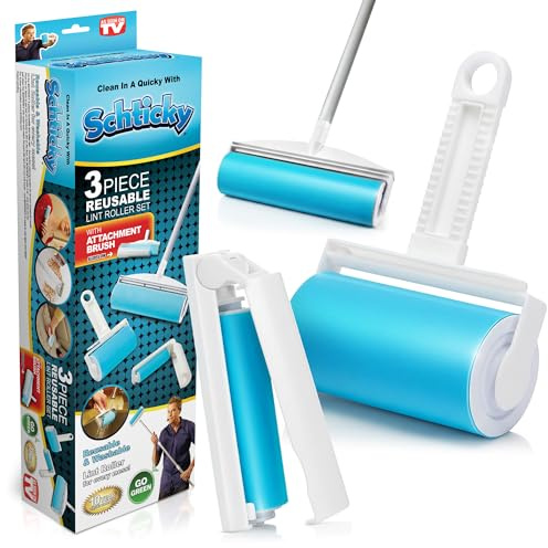 Schticky Fusselrollen-Set mit ausziehbarer Edelstahlstange, 3-teiliges Set mit wiederverwendbarer und waschbarer Fusselrollenreiniger für Kleidung, Sofa, Möbel, Auto, Katze, Hundehaare – Reinigung in