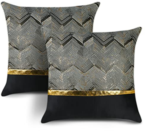 JOTOM Dekorative Kissenbezug Gold Heißpräge Dekokissen Sofakissen Kissenhülle 2er Moderne Weiche Edel Zierkissenbezug für Couch Bett Sofa Stuhl Outdoor Home Decor (Schwarz, 50x50cm)