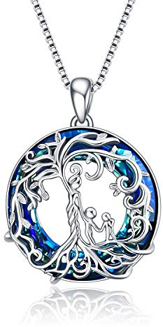 TOUPOP Sterling-Silber Schmuck Geschenke für Mama Sterling Silber Familie Baum des Lebens Halskette mit Kristall Schmuck Geschenke für Mädchen Tochter Schwester Geburtstag