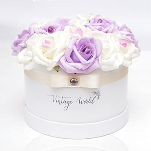Vintage World Infinity München Handgemachte Rosenbox, 16 Rosen, Geschenkidee, lange haltbar, lila-weiß-halbviolett