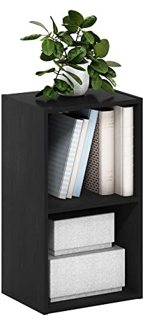 Furinno Pasir 2-stufiges Bücherregal mit offenem Regal, Schwarzes Holz