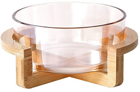 Ontihang Glass Salad Bowl with Wooden Stand Cereal Bowls Mixing Bowls 2500ml Fruit Snack Serving Plate Side Dish Bowls for Appetizer Salad Candy Fruit