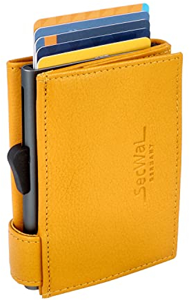 SecWal Kartenetui mit XXL Münzfach Druckknopf inkl. Geschenkbox - Made in Germany - Geldbörse inkl. Ebook für Damen und Herren - RFID Schutz Geldbeutel mit Wiener Schachtel (Gelb)