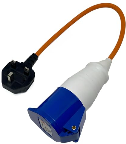 Double Dragon UK Caravan Mains Hook-Up Adapter – 230V UK 3-Pin Plug to 16A CEE Socket | 13A Fused | IP44 Splashproof | 50cm Hi-Vis Red Fly Lead | for Campervan, Motorhome, RV, Boat, Generator Hook Up