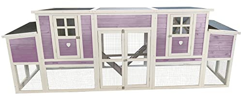 Dehner Hühnerstall Happy Farm Henriette, mit Freilaufgehege, 105 x 281.5 x 80 cm, Holz/Filz, Lavendel/weiß