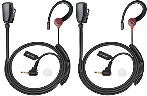 UAYESOK Walkie Talkie Earpiece 1 Pin, 2.5mm Jack Radio Headset G Shape Soft Earhook Security Earpiece for motorola Talkabout TLKR T92 H20 PMR446 T60 T80 T82 XT180 Two Way Radio with PTT Mic (2 Pcs)