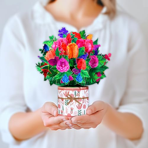 GREETING ART Pop Up Blumenkarte,3D Pop Up Grußkarten Tulpen und Rosen,Pop Up Karte für Geburtstag Valentinstag Graduierungszeremonie Hochzeiten Muttertag Jahrestag