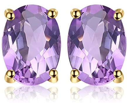JewelryPalace Ovala 1,4ct äkta Ametist Solitär Stiftörhängen Silver 925 Damer Gulguld, Lila Sten Guldpläterade Smycken, örhängen Silver ädelstenar Flickor, Stiftörhängen Silver Smycken Kvinnor Gåva