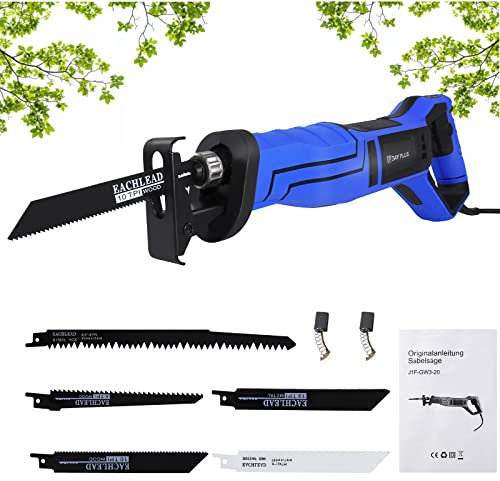 Professional Electric Wood Reciprocating Saw, 900W Electric Hand Saw with Variable Speed from 0 to 2800 RPM & Reciprocating Saw Blades 5 Pieces for Cutting PVC Pipes, Metal Pipes