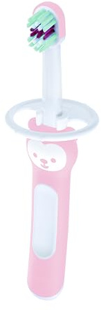 MAM Cepillo de Dientes para Bebé, Mango Compacto, Ergonómico y Antideslizante, Ideal para Primeros Dientes, con Protector de Seguridad, Cabezal Pequeño y Cerdas Extra Suaves, Rosa, Pack de 1