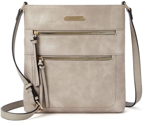 BOSTANTEN Damen Handy Umhängetasche Mittel, PU Leder crossbody bag damen, Reißverschlusstasche Handtasche Damen Umhängetasche Grau