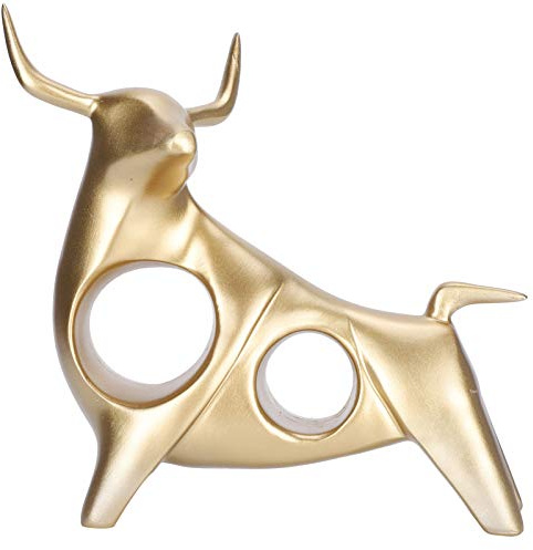 Cyrank Estatua de Toro de Oro, Resina sintética, Escultura de Arte Animal, Escultura Abstracta, Arte de Resina Linda, Estatua de Buey, Escultura Artesanal, Adorno, 8.1 x 8.1 x 2.8 in