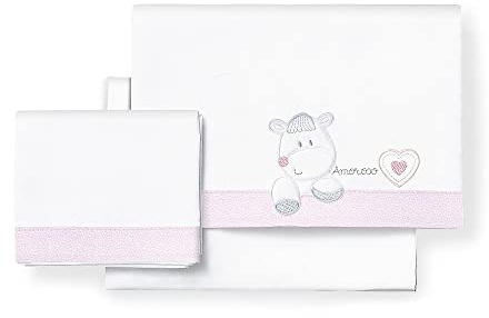 various Juego De Sábanas para Cuna 60 x 120 cm, Bebe Primavera y Otoño Tipo 100% Algodón Extrasuave Fafricado en España-INTERBABY(Bajera+encimera+Funda Almohada)-Corazon Amoroso Blanco/Rosa