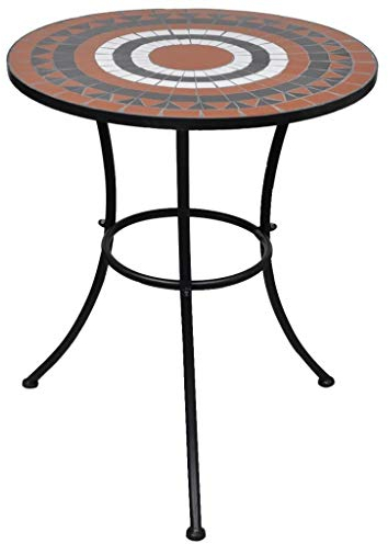 FIRBNUS 60x70 cm Bistrotisch mit Keramik Tischplatte Couchtisch Balkontisch Terrassentisch Gartentisch Kaffeetisch Esstisch Teetisch Terracotta Rot und Weiß Mosaik Tisch Eisenrahmen