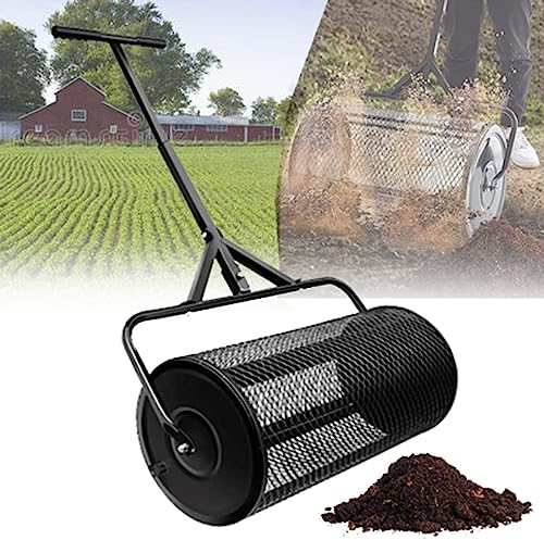DOZPAL Kompoststreuer Torfmoosstreuer 24 Zoll breiter Metallgeflecht-Rollenstreuer für Top-Dressing-Kompost, Schmutz, Mulch, Dünger, Erde – Rasen- und Gartenstreuer, handlich,40cm