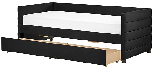 Beliani Tagesbett Samtstoff schwarz mit Lattenrost 90x200 cm 2 Schubladen modern Marray II