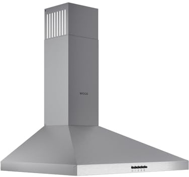 Wiggo A630P Dunstabzugshaube 60cm I Abluft Umluft Dunstabzug 680m³/h für große Küchen I Knöpfe 3 Absaug-Stufen I Energieeffizienzklasse A inkl. 2x Kohlefilter I Abzugshaube Wandmontage Edelstahl