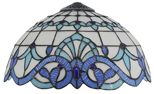 Tiffany Abat-Jour Remplacement Seulement 16 Pouces Fait à la Main vitrail rétro Abat-Jour, Baroque Blanc Bleu Perle de Verre Design, pour Lampe de Table Suspension lampadaire plafonnier