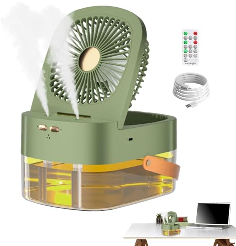 Tedious Ventilador de nebulización, ventilador de mesa con rociador, Ventilador de nebulización de agua para mesa, Ventilador portátil con pulverizador de agua con luz ambiental para el hogar,