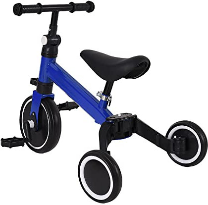 Kleinkind-Dreirad, Laufrad mit Abnehmbare Pedale, Höhenverstellbarer Sitz, Laufräder Kinderfahrrad Laufrad für Kinder (Blau-A)