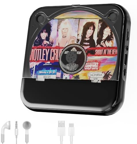 Portable CD Player with Bluetooth 5.3, Rechargeable CD Player for Home, Built-in HiFi Speakers, Headphones, LCD Screen, Supports CD/AUX/USB and Repeat Modes,Black