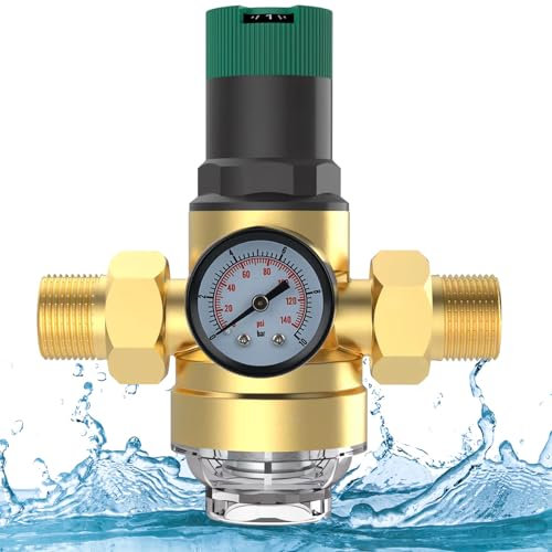 Riduttore di Pressione Acqua 1 pollice, DN 25 Regolatore di Pressione Acqua, con Manometro, Filtro a Maglia, per Negozi, Aree Esterne, Fabbriche, Famiglia